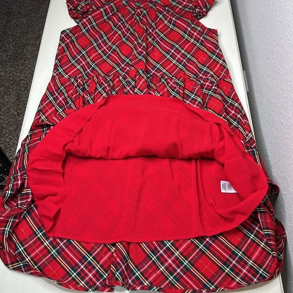 Vineyard Vines Tartan Plaid Ruffle Sleeve Tiered Holiday Red Green Dress Size 14 - Picture 8 of 12